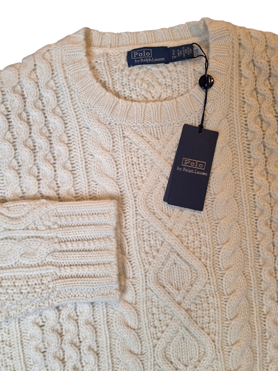 Polo Ralph Lauren Sweaters - Polo by Ralph Lauren Womans Aran-Knit Wool-Blend Crewneck Sweater Small Cream
